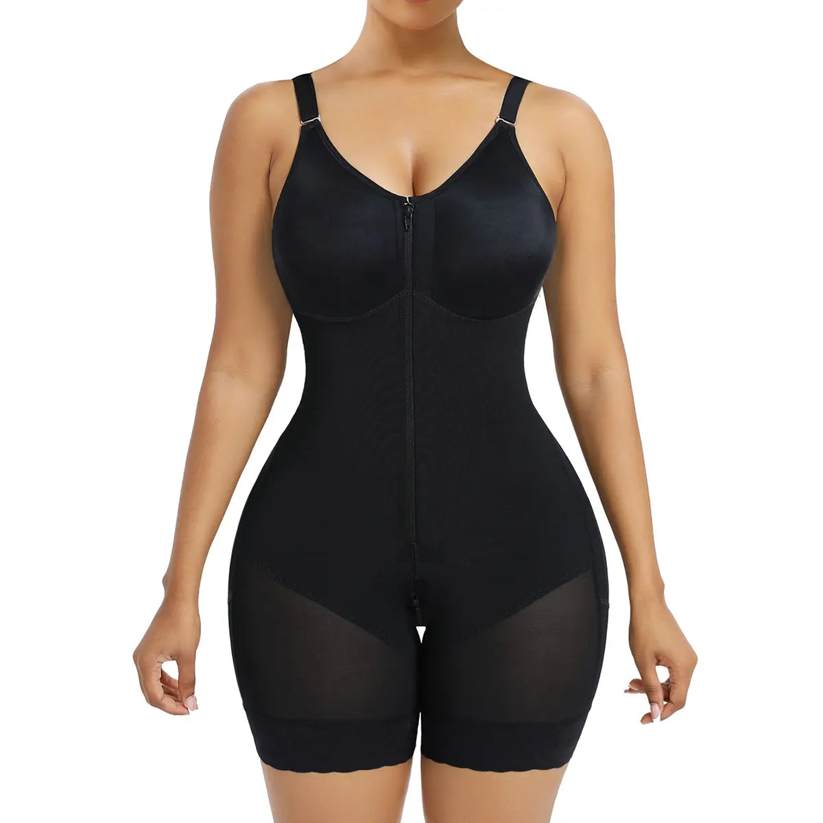 Women Fajas Shapewear Tummy Control Butt Lifter Shaper with Zipper Crotch Detachable Shoulder Strap