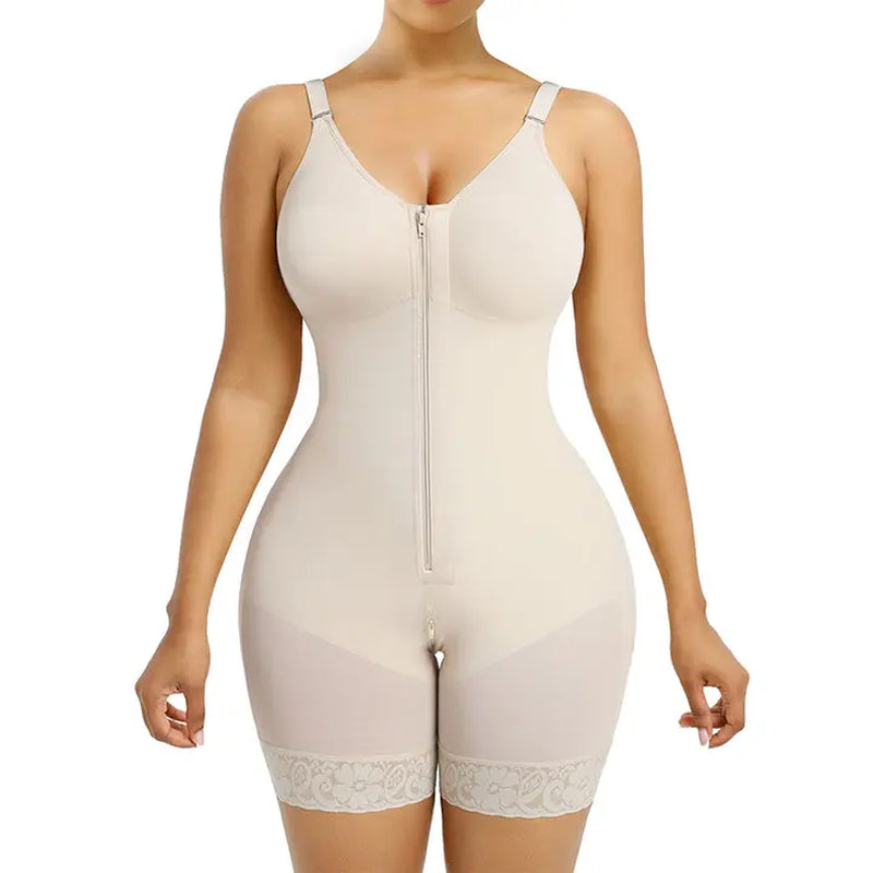 Women Fajas Shapewear Tummy Control Butt Lifter Shaper with Zipper Crotch Detachable Shoulder Strap
